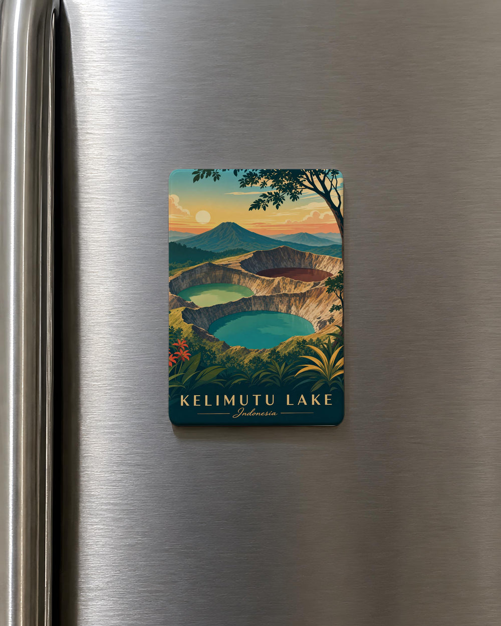 Kelimutu Lake Fridge Magnet, Indonesia Volcanic Crater Lake Souvenir Magnet, Flores Island Travel Keepsake Magnet
