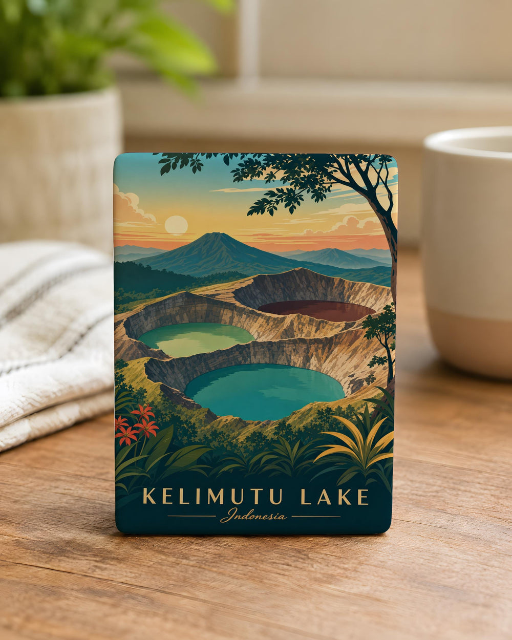 Kelimutu Lake Fridge Magnet, Indonesia Volcanic Crater Lake Souvenir Magnet, Flores Island Travel Keepsake Magnet
