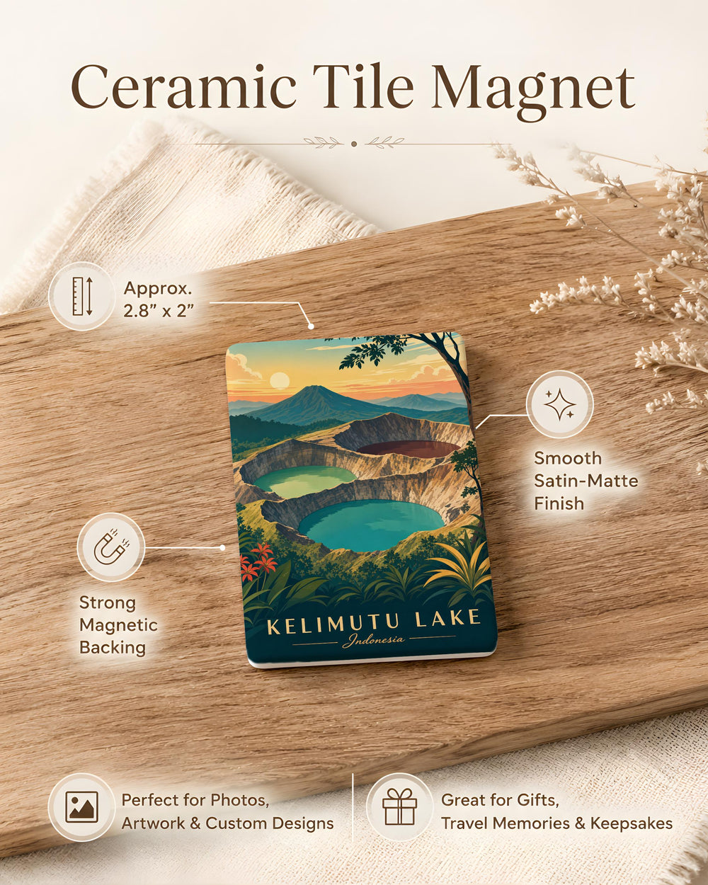 Kelimutu Lake Fridge Magnet, Indonesia Volcanic Crater Lake Souvenir Magnet, Flores Island Travel Keepsake Magnet