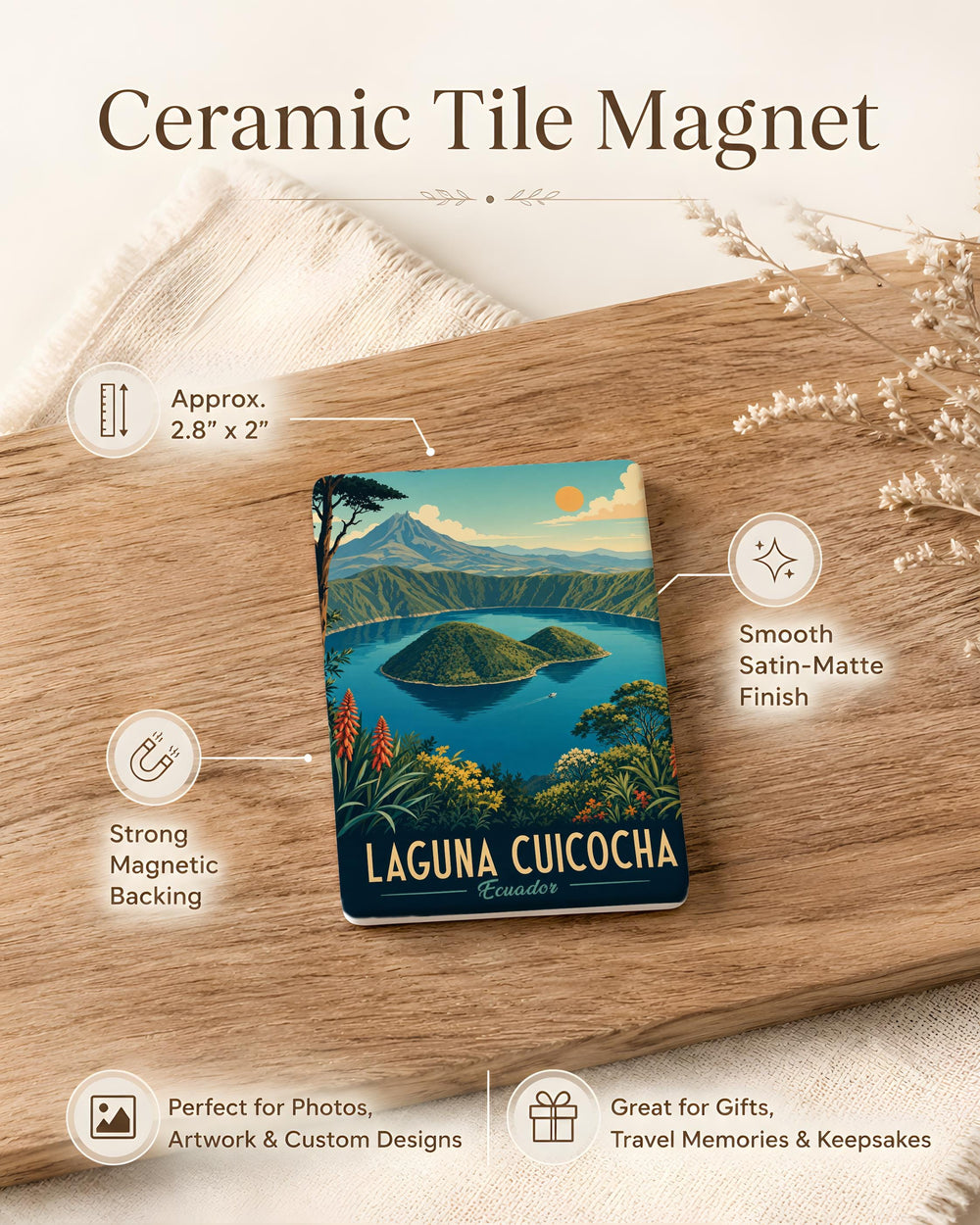 Laguna Cuicocha Ecuador Fridge Magnet, Andean Crater Lake Souvenir Magnet, Otavalo Imbabura Travel Keepsake