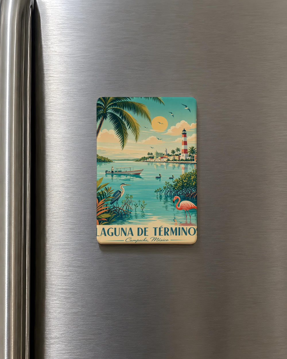Laguna de Términos Fridge Magnet, Mexico Coastal Lagoon Souvenir Magnet, Campeche Nature Landmark Magnet