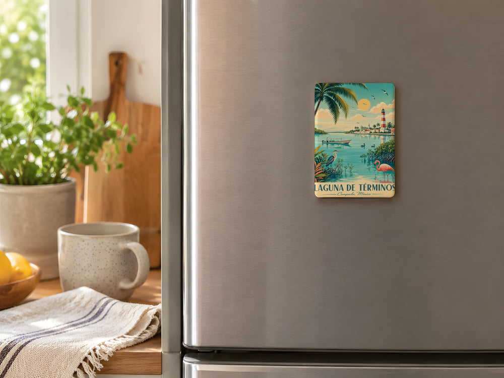 Laguna de Términos Fridge Magnet, Mexico Coastal Lagoon Souvenir Magnet, Campeche Nature Landmark Magnet