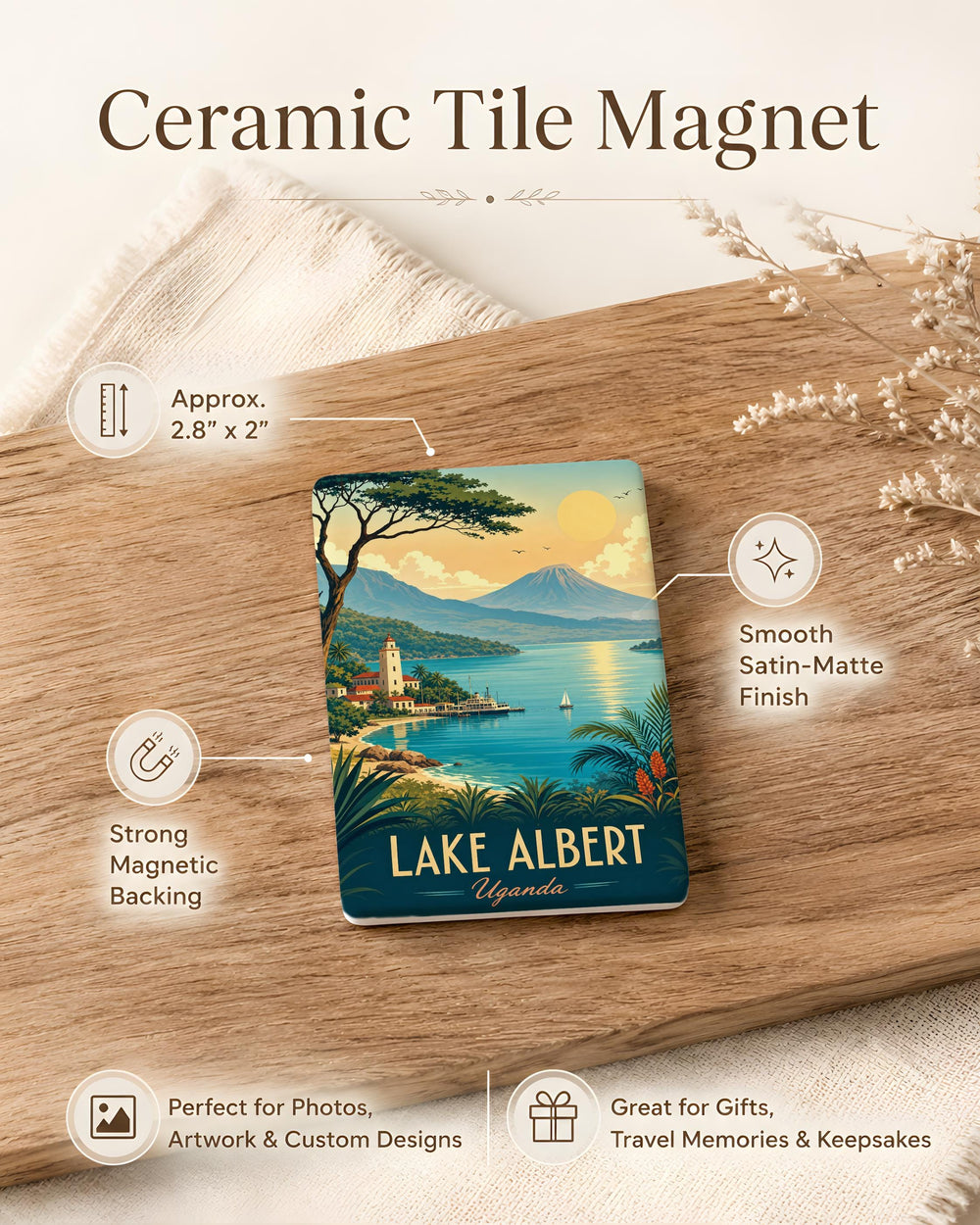 Lake Albert Fridge Magnet, Lake Albert Souvenir Magnet, Uganda Lake Albert Travel Gift, Africa Lake Landmark Magnet
