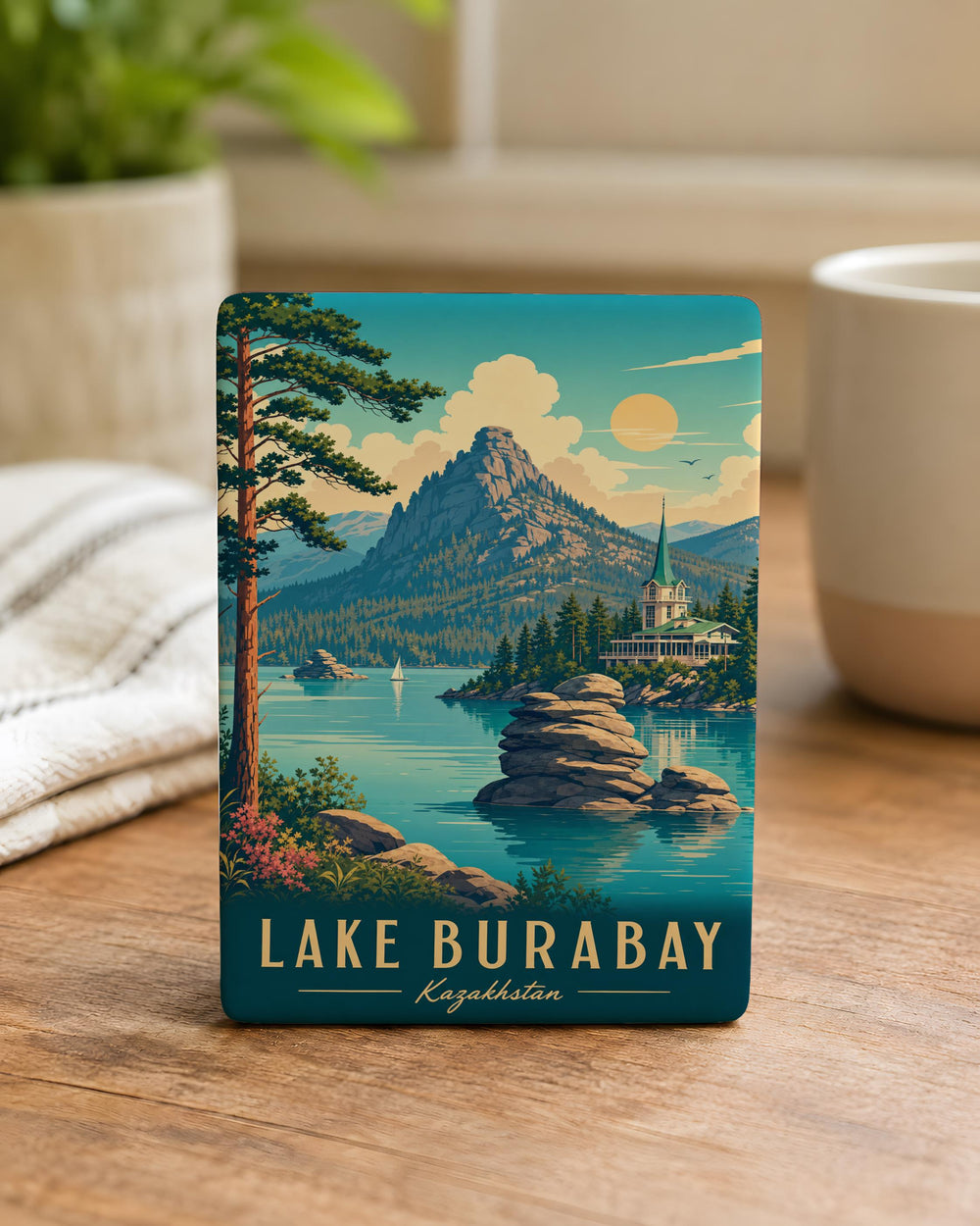 Lake Burabay Fridge Magnet, Burabay Kazakhstan Souvenir Magnet, Lake Landscape Travel Keepsake Magnet