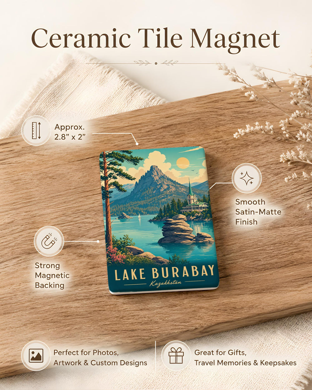 Lake Burabay Fridge Magnet, Burabay Kazakhstan Souvenir Magnet, Lake Landscape Travel Keepsake Magnet