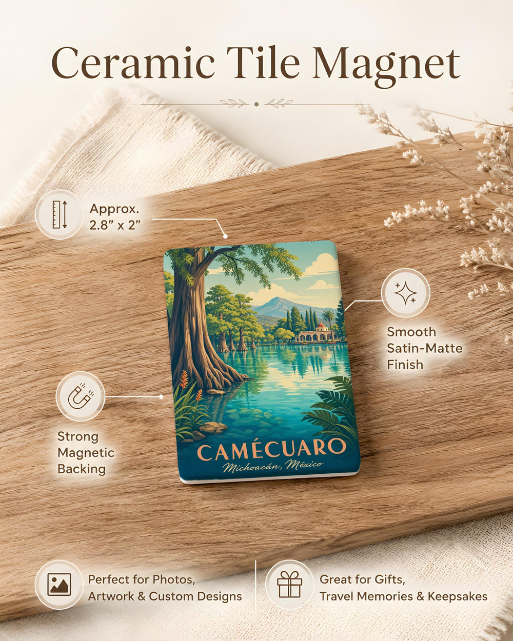 Lake Camécuaro Fridge Magnet, Mexico Travel Souvenir, Scenic Lake Landmark Magnet, Michoacán Gift, Nature Vacation Keepsake