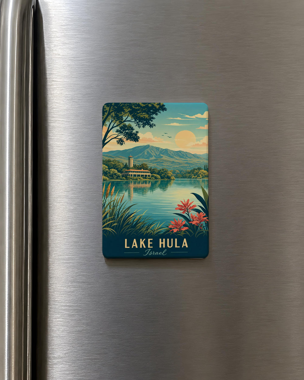 Lake Hula Fridge Magnet, Hula Valley Israel Souvenir Magnet, Scenic Lake Landscape Travel Keepsake Magnet