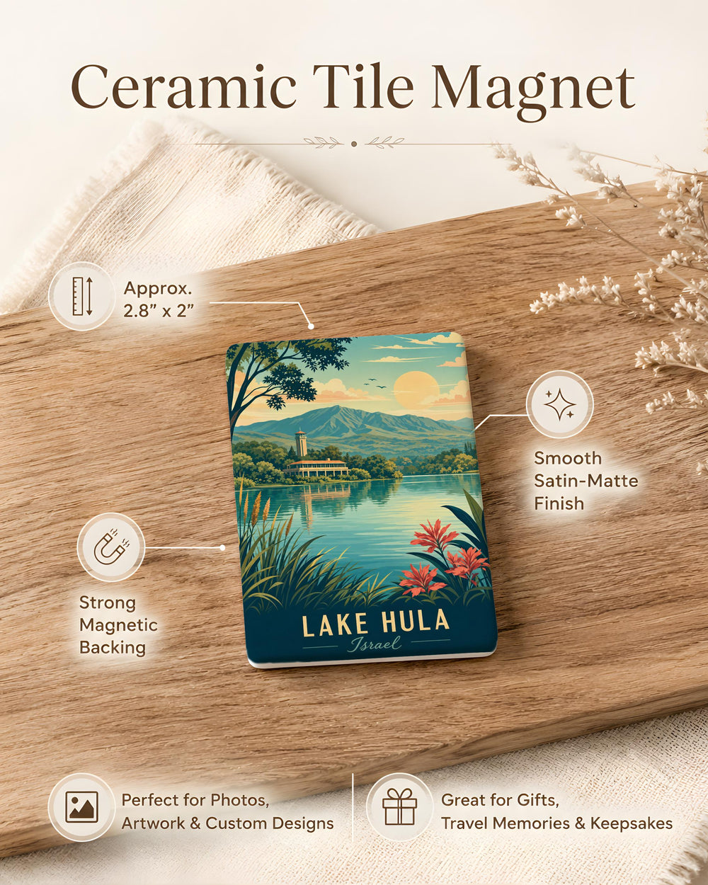 Lake Hula Fridge Magnet, Hula Valley Israel Souvenir Magnet, Scenic Lake Landscape Travel Keepsake Magnet