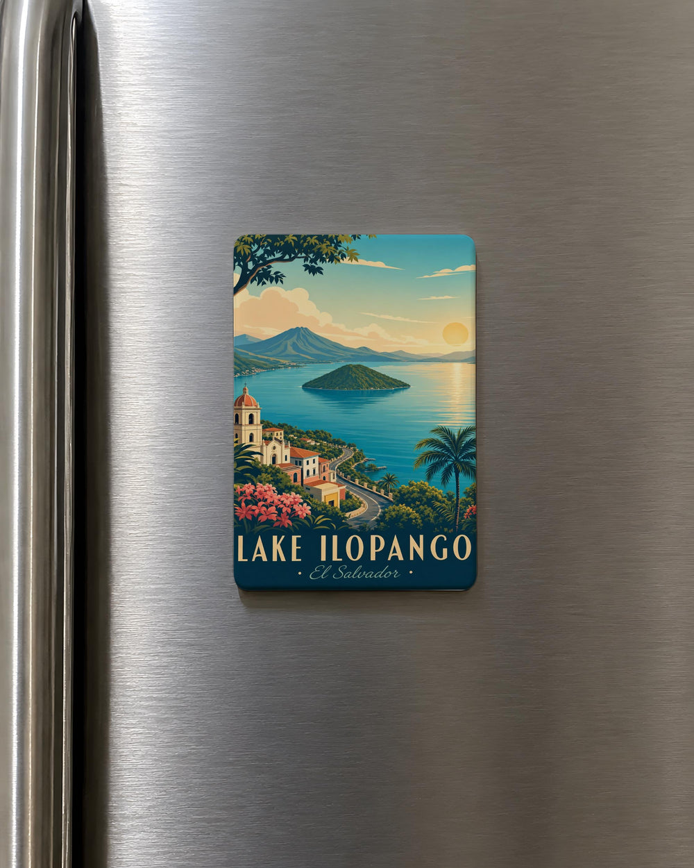 Lake Ilopango Fridge Magnet, El Salvador Lake Souvenir Magnet, Ilopango Caldera Lake Travel Keepsake Magnet