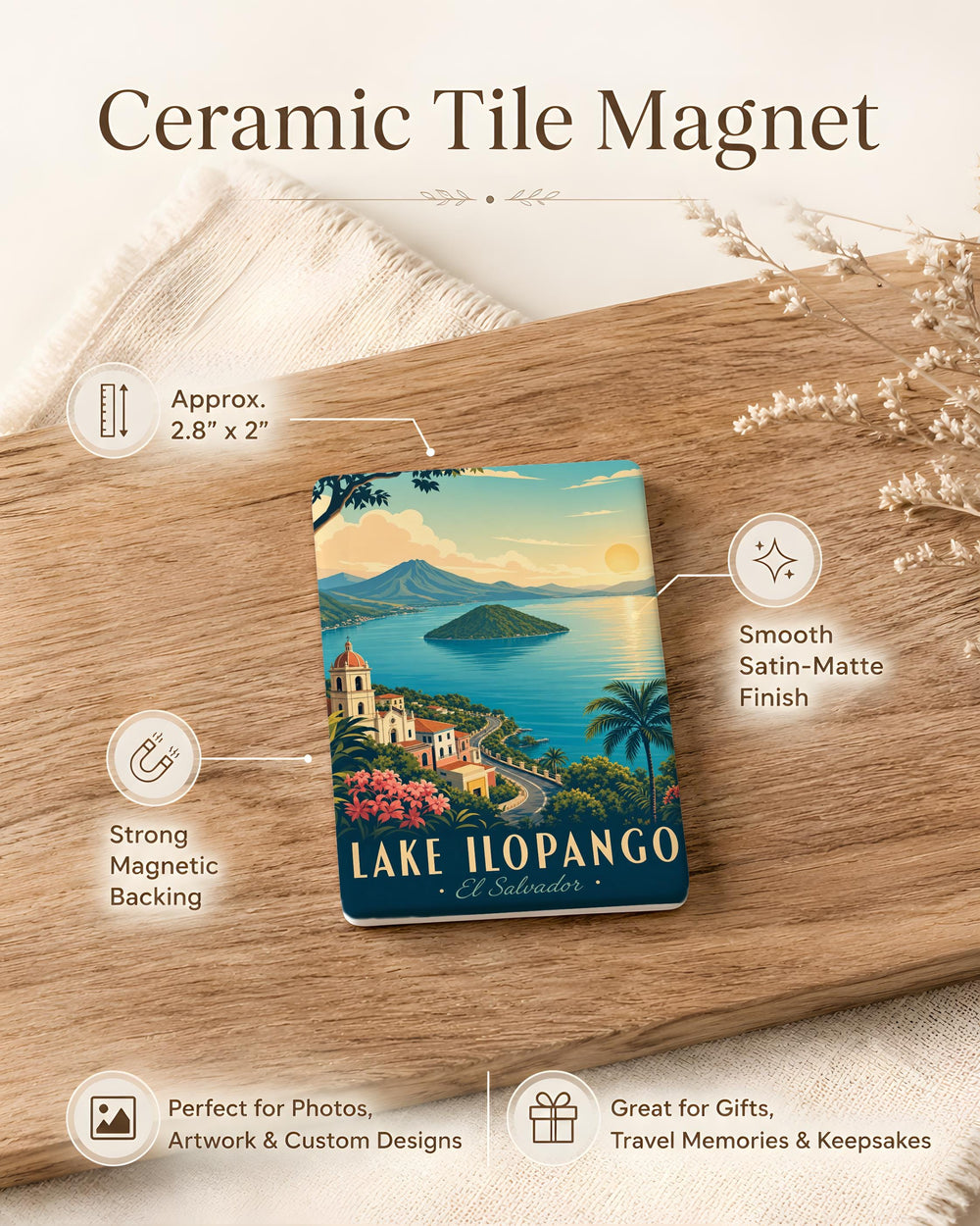 Lake Ilopango Fridge Magnet, El Salvador Lake Souvenir Magnet, Ilopango Caldera Lake Travel Keepsake Magnet