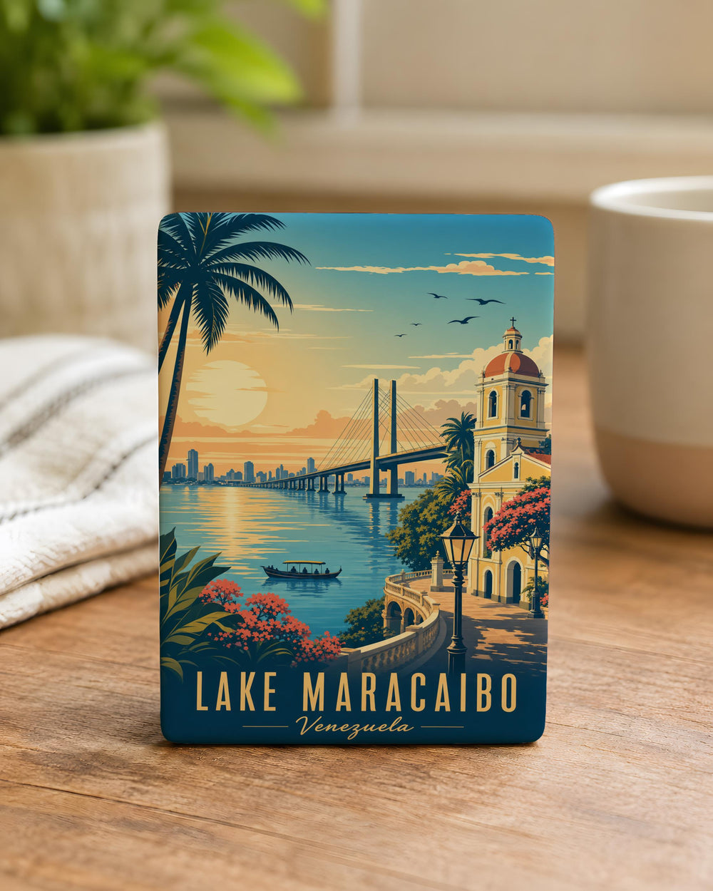Lake Maracaibo Fridge Magnet, Venezuela Souvenir Magnet, Maracaibo Lake Travel Keepsake, South America Landmark Magnet