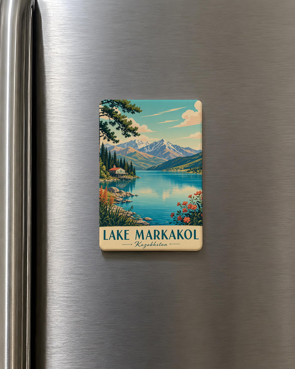 Lake Markakol Fridge Magnet, Kazakhstan Lake Souvenir Magnet, Markakol Lake Travel Gift, Scenic Lake Landmark Magnet