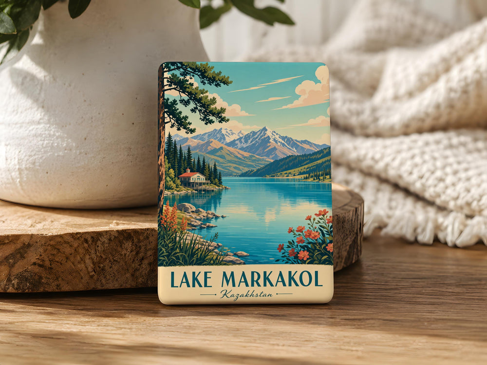 Lake Markakol Fridge Magnet, Kazakhstan Lake Souvenir Magnet, Markakol Lake Travel Gift, Scenic Lake Landmark Magnet