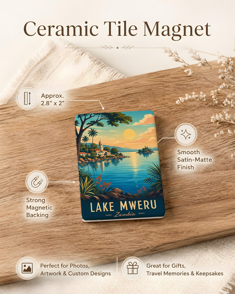 Lake Mweru Fridge Magnet, Africa Lake Souvenir Magnet, Zambia Congo Travel Keepsake, Lake Mweru Map Magnet