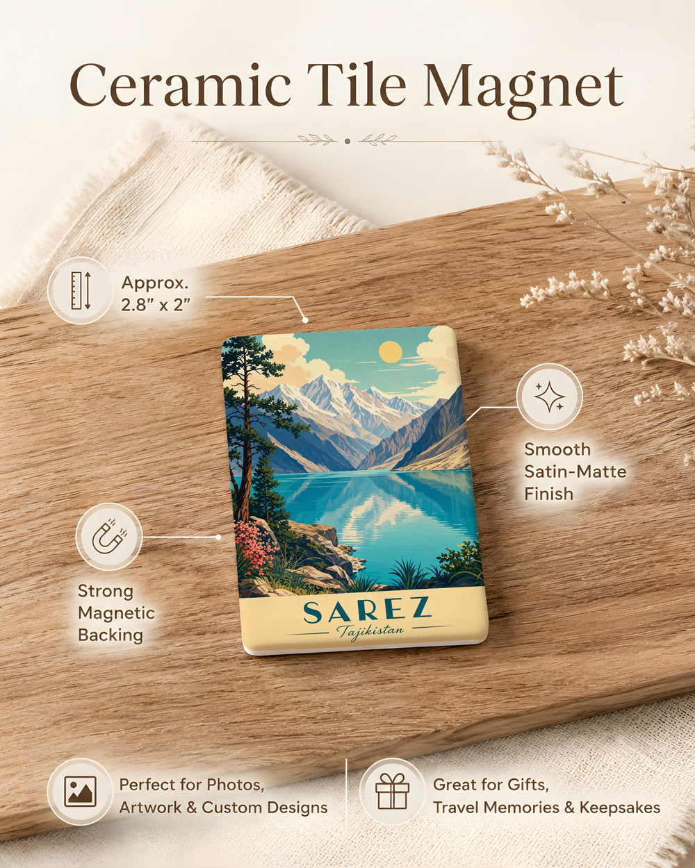 Lake Sarez Fridge Magnet, Tajikistan Mountain Lake Souvenir Magnet, Pamir Mountains Travel Keepsake Magnet
