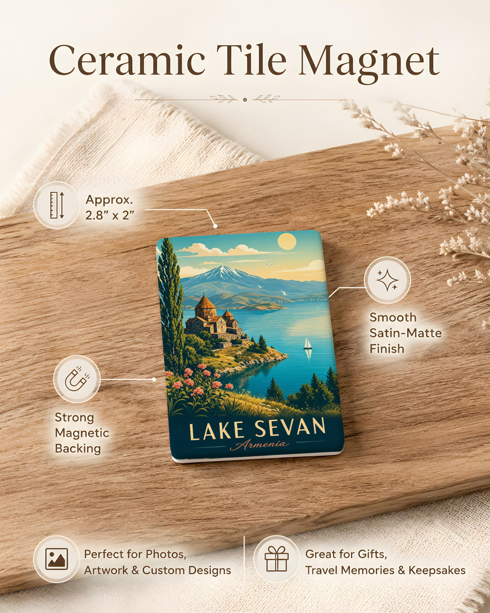 Lake Sevan Armenia Fridge Magnet, Lake Sevan Souvenir Magnet, Armenia Travel Gift, Sevanavank Monastery Magnet