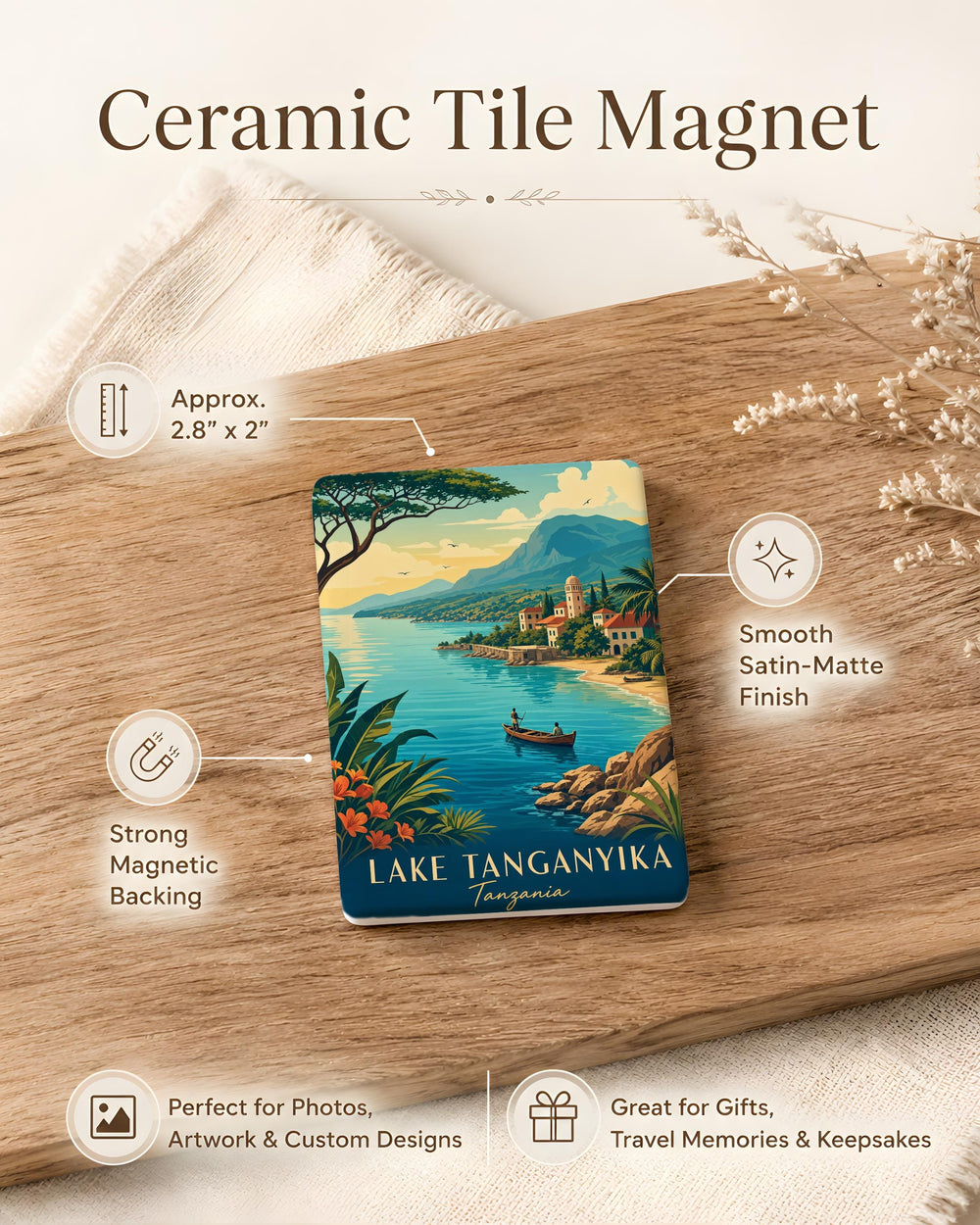Lake Tanganyika Fridge Magnet, African Great Lakes Souvenir, Tanzania Burundi DR Congo Zambia Travel Keepsake Magnet