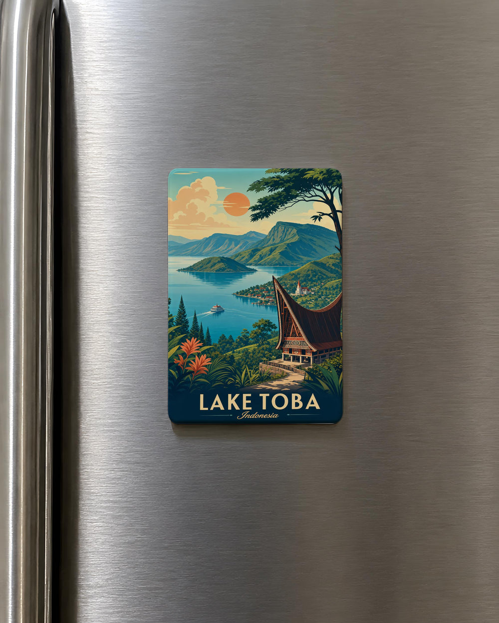 Lake Toba Indonesia Fridge Magnet, North Sumatra Souvenir, Indonesian Travel Keepsake, Scenic Lake Landmark Magnet