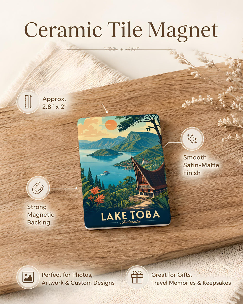 Lake Toba Indonesia Fridge Magnet, North Sumatra Souvenir, Indonesian Travel Keepsake, Scenic Lake Landmark Magnet