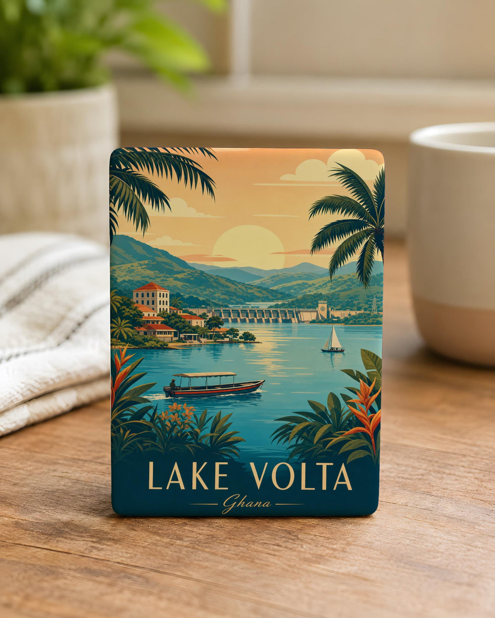 Lake Volta Ghana Fridge Magnet, Volta Lake Travel Souvenir, African Landmark Keepsake Magnet