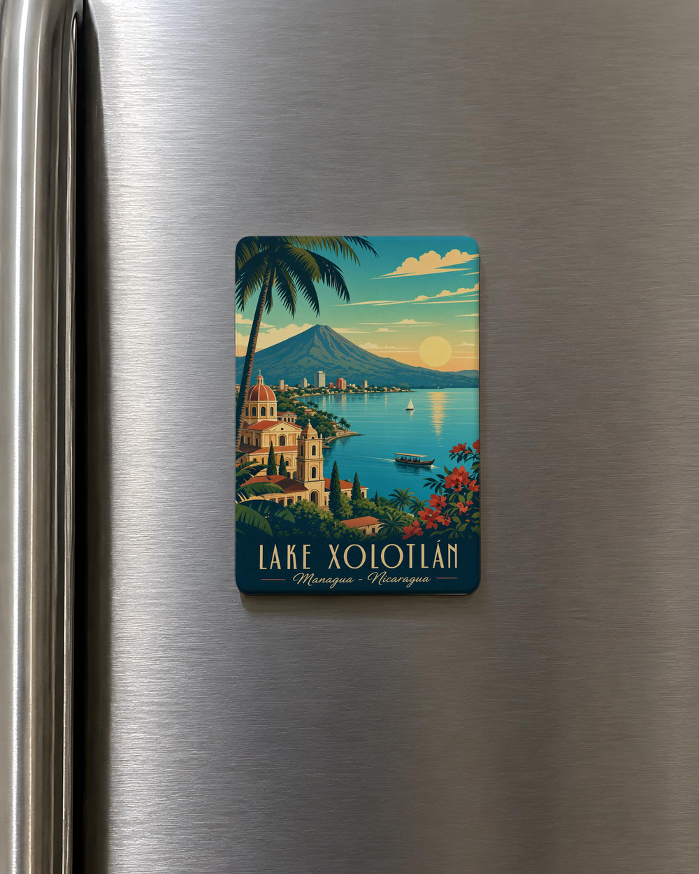 Lake Xolotl Fridge Magnet, Lake Scene Souvenir Magnet, Travel Keepsake Kitchen Decor Magnet