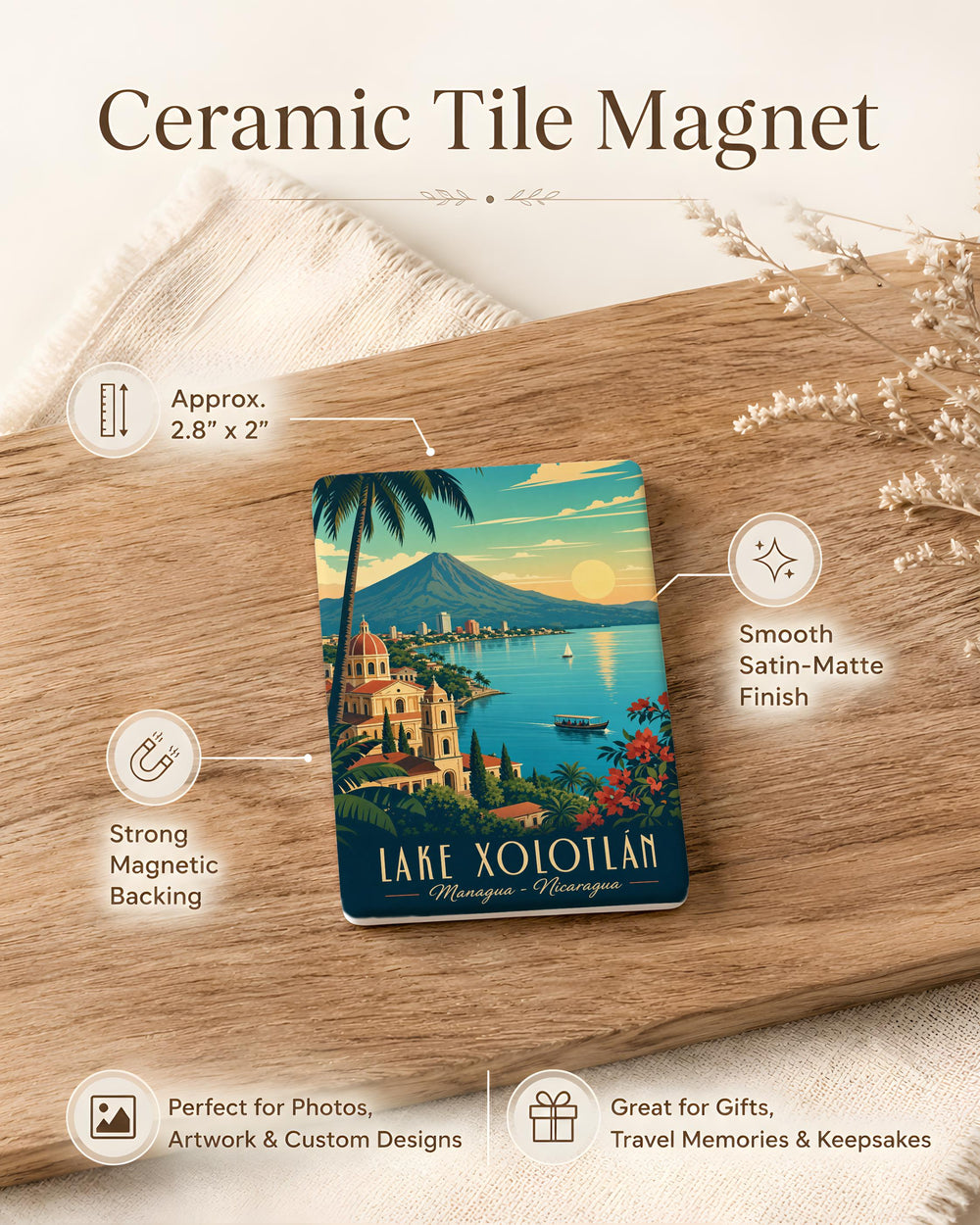 Lake Xolotl Fridge Magnet, Lake Scene Souvenir Magnet, Travel Keepsake Kitchen Decor Magnet