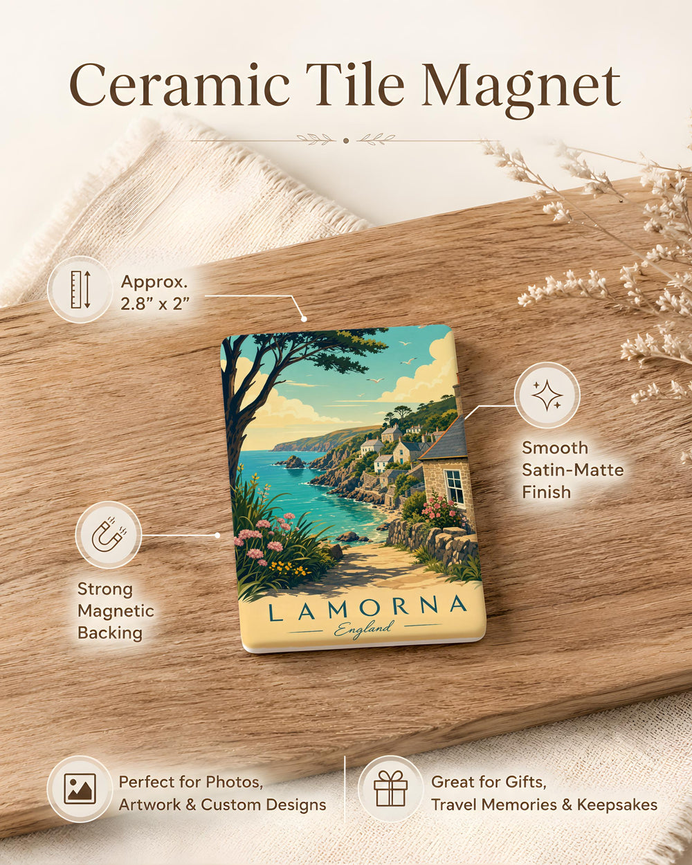 Lamorna England Fridge Magnet, Lamorna Cove Cornwall Souvenir, Coastal Village Travel Keepsake Magnet
