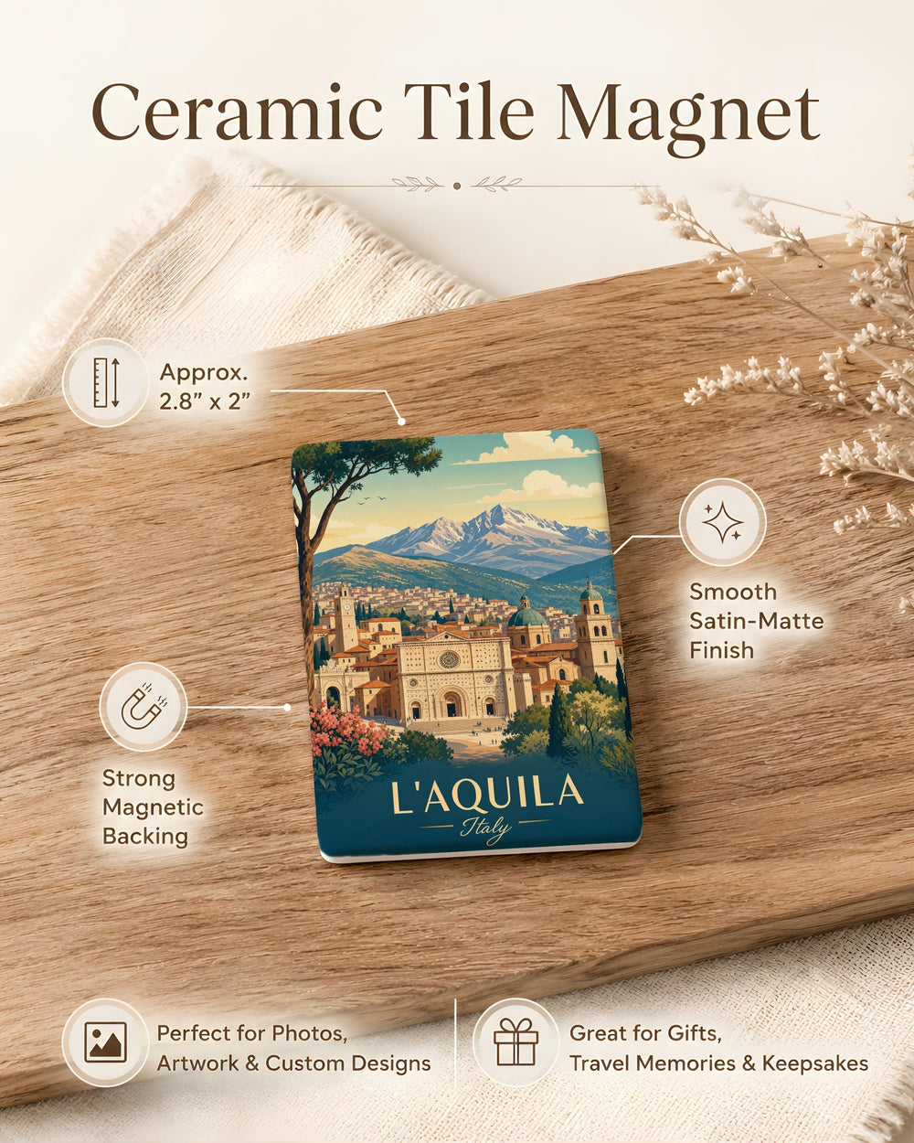 L'Aquila Italy Fridge Magnet, Abruzzo Travel Souvenir, Italian City Landmark Keepsake, L'Aquila Gift for Italy Lovers