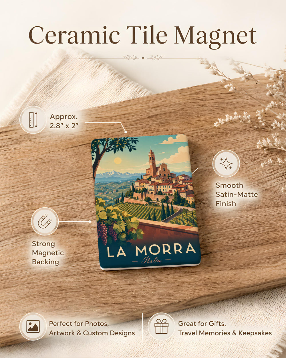 La Morra Italy Fridge Magnet, Piedmont Village Souvenir Magnet, La Morra Landmark Travel Keepsake Magnet