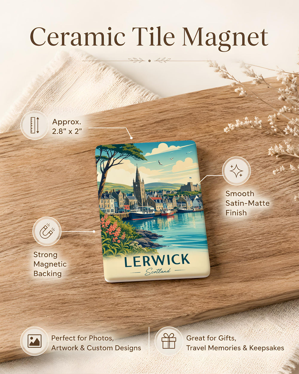 Lerwick Scotland Fridge Magnet, Shetland Islands Souvenir Magnet, Lerwick Harbor Landmark Travel Keepsake Gift