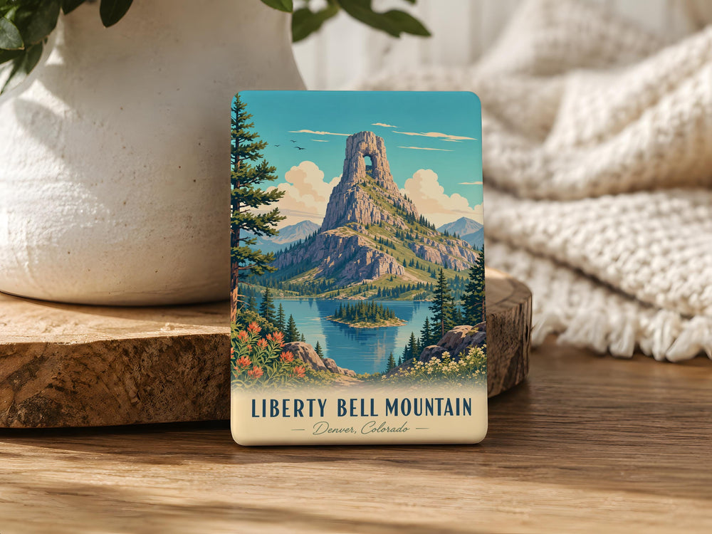 Liberty Bell Mountain Fridge Magnet, Philadelphia Liberty Bell and Mountain Landscape Souvenir Magnet, Travel Gift