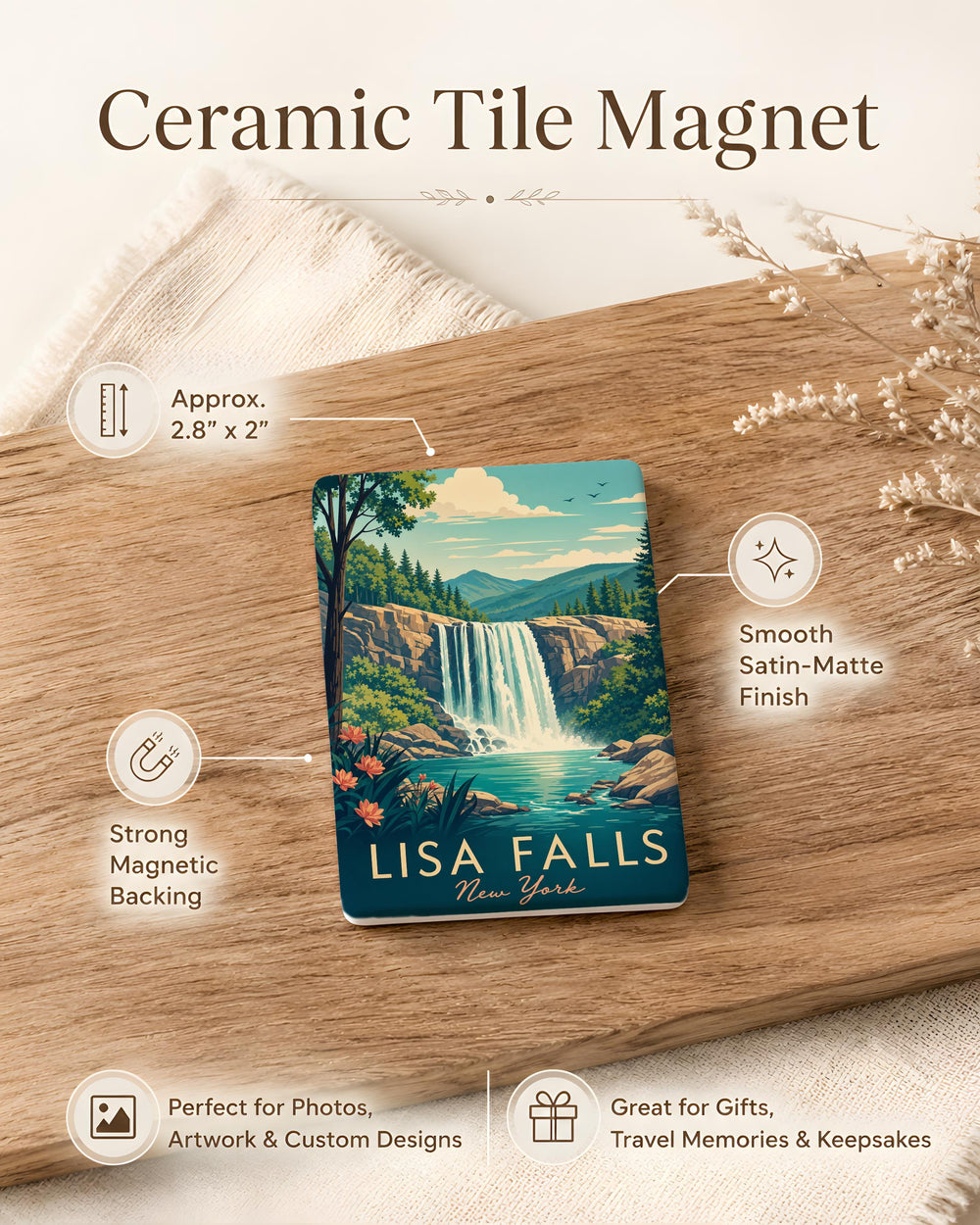 Lisa Falls Waterfall Fridge Magnet, Utah Canyon Stream Souvenir Magnet, Nature Hiking Travel Keepsake Gift