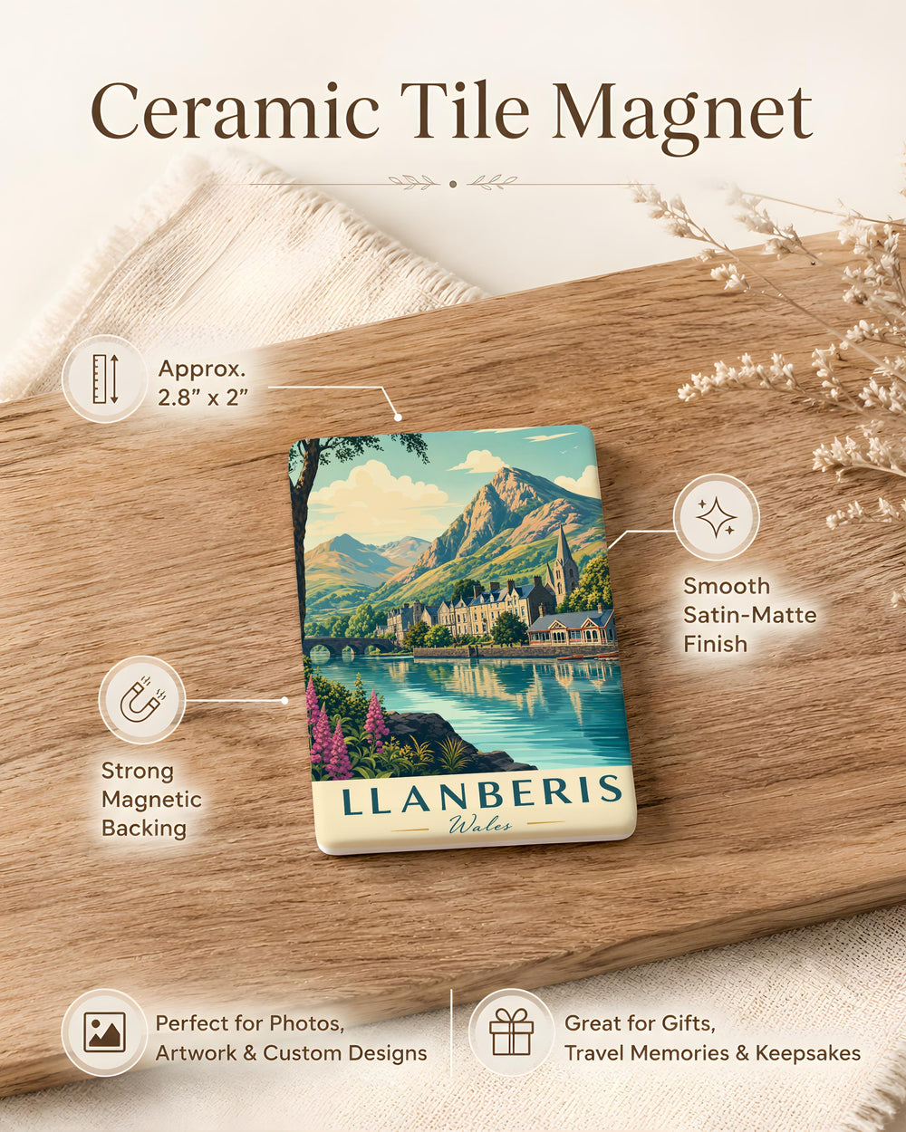Llanberis Wales Fridge Magnet, Snowdonia National Park Souvenir, Welsh Mountain Village Travel Keepsake Magnet