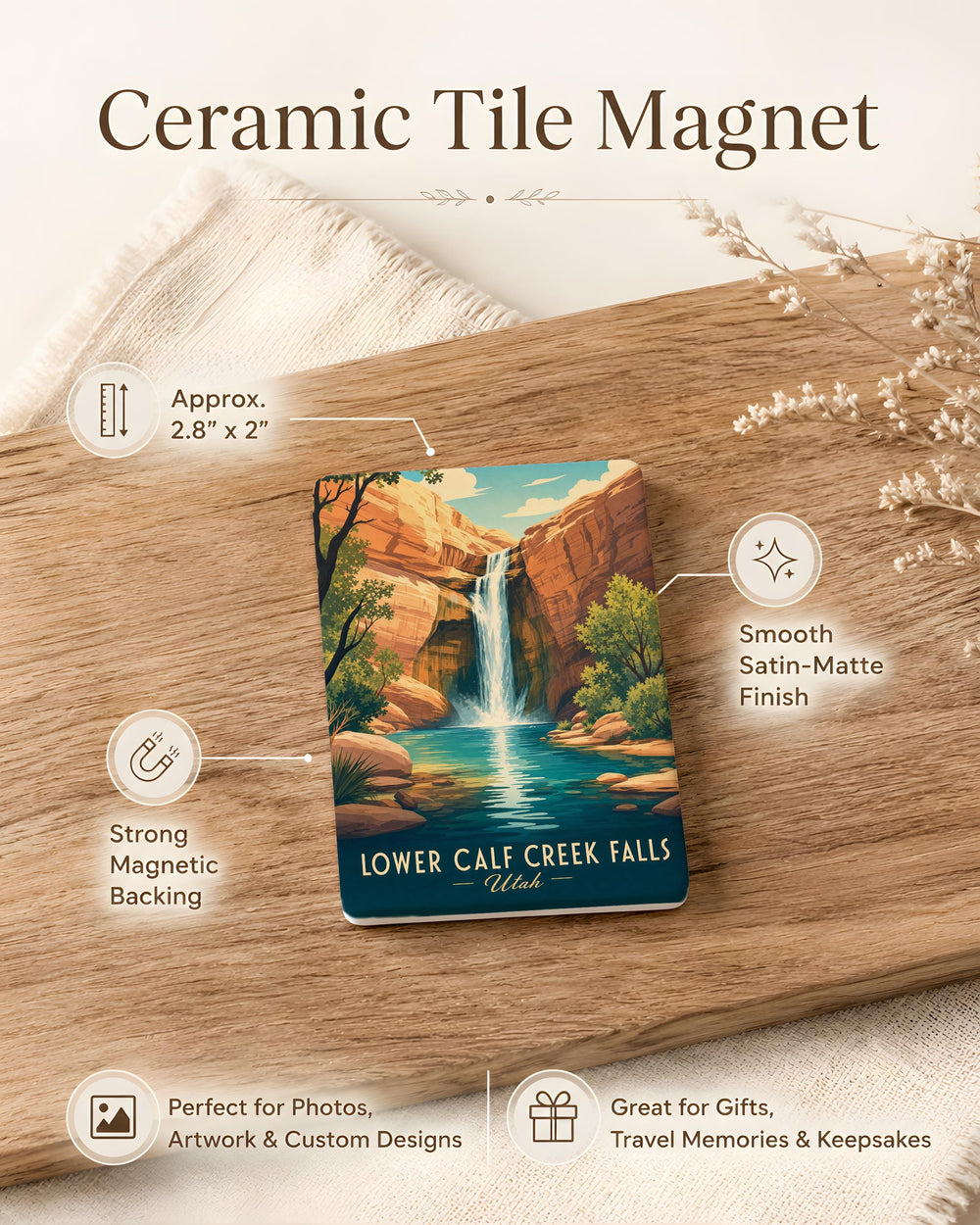 Lower Calf Creek Falls Fridge Magnet, Utah Waterfall Souvenir, Grand Staircase-Escalante National Monument Keepsake