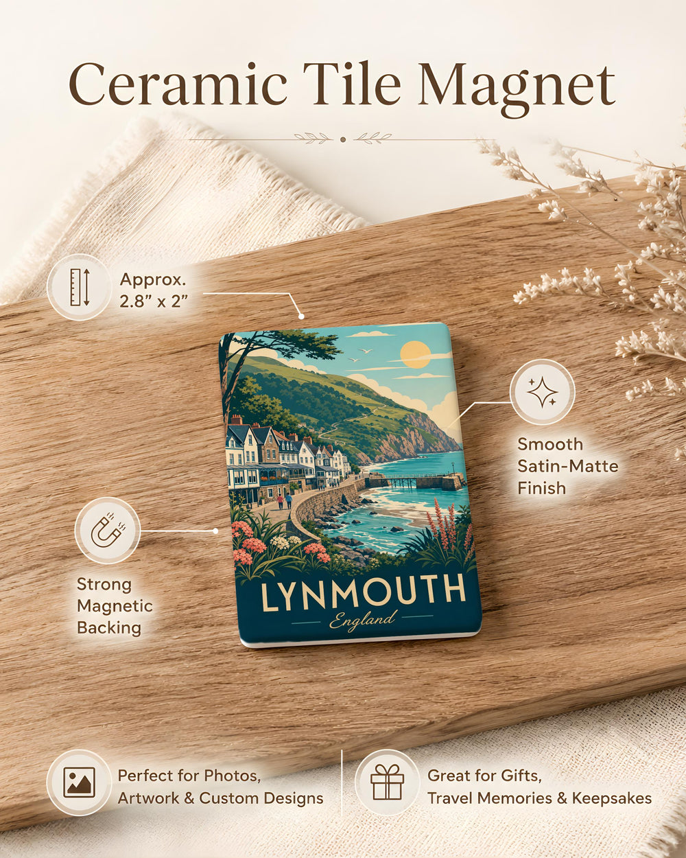 Lynmouth England Fridge Magnet, Lynmouth Village Souvenir Magnet, Exmoor Coast Travel Keepsake, Devon UK Landmark Magnet