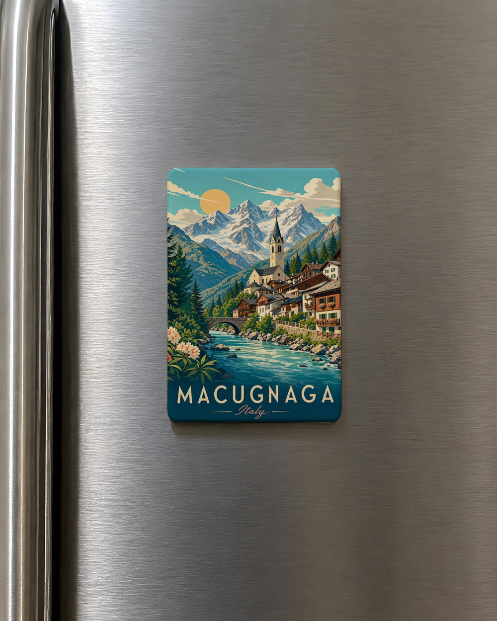 Macugnaga Italy Fridge Magnet, Alpine Village Souvenir, Monte Rosa Mountain Travel Keepsake, Italian Alps Landmark Gift