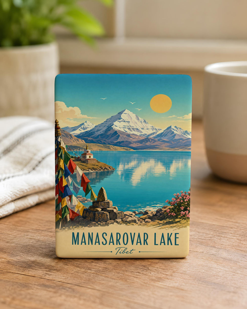 Manasarovar Lake Fridge Magnet, Sacred Himalayan Lake Souvenir, Tibet Travel Landmark Magnet, Pilgrimage Keepsake Magnet