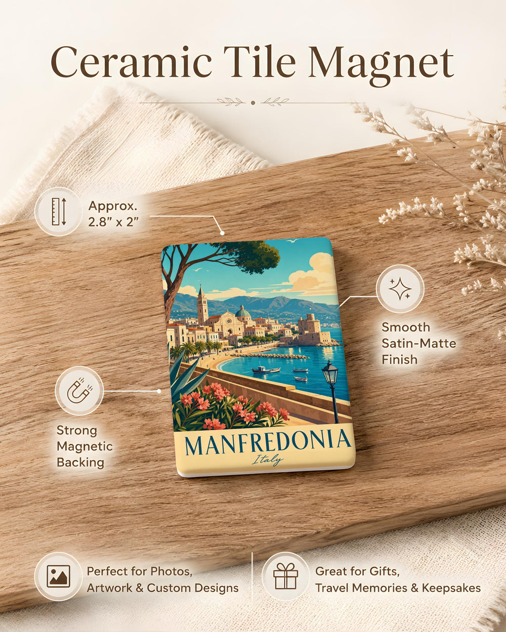 Manfredonia Italy Fridge Magnet, Manfredonia Souvenir Magnet, Italy Travel Gift, Apulia Puglia Coastal Town Keepsake Magnet