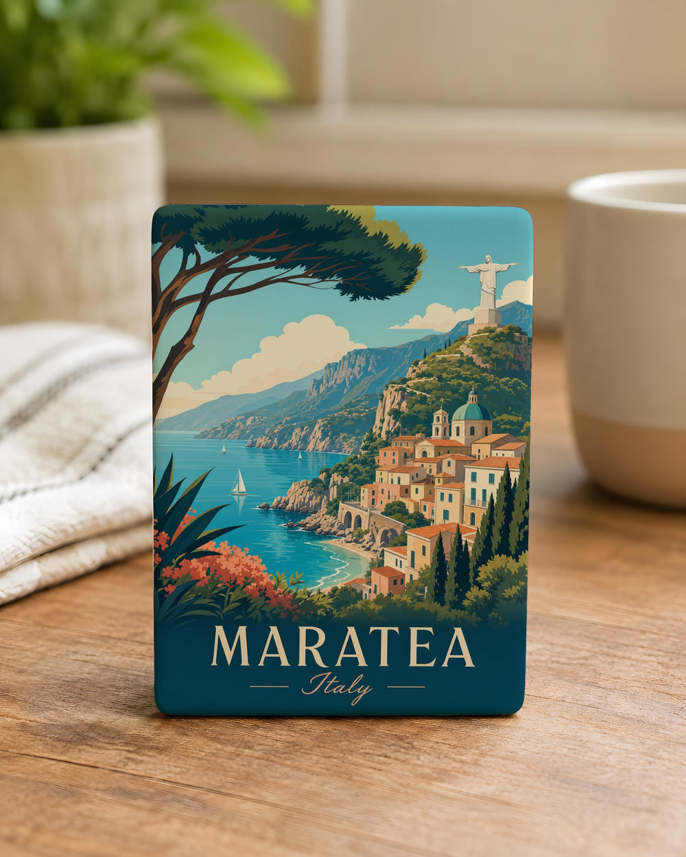 Maratea Italy Fridge Magnet, Maratea Travel Souvenir, Basilicata Coastal Town Landmark Magnet, Italy Vacation Keepsake Magnet