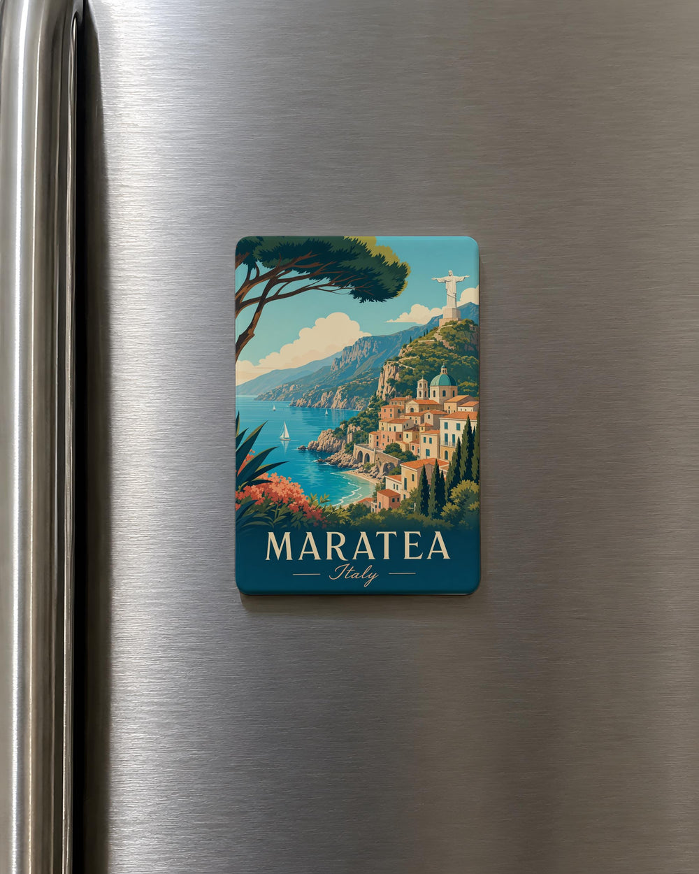 Maratea Italy Fridge Magnet, Maratea Travel Souvenir, Basilicata Coastal Town Landmark Magnet, Italy Vacation Keepsake Magnet