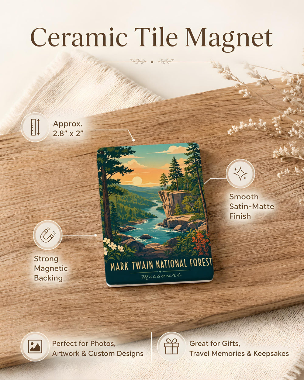 Mark Twain National Forest Fridge Magnet, Missouri National Forest Souvenir, Hiking Camping Nature Travel Keepsake Magnet