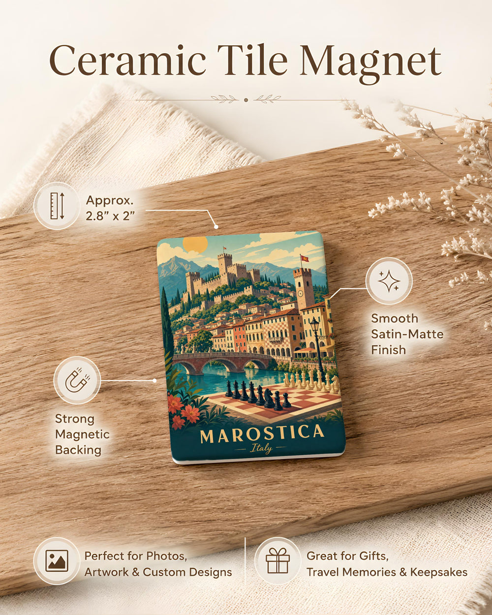Marostica Town Fridge Magnet, Marostica Italy Travel Souvenir Magnet, Historic Walled Town Landmark Magnet, Veneto Gift