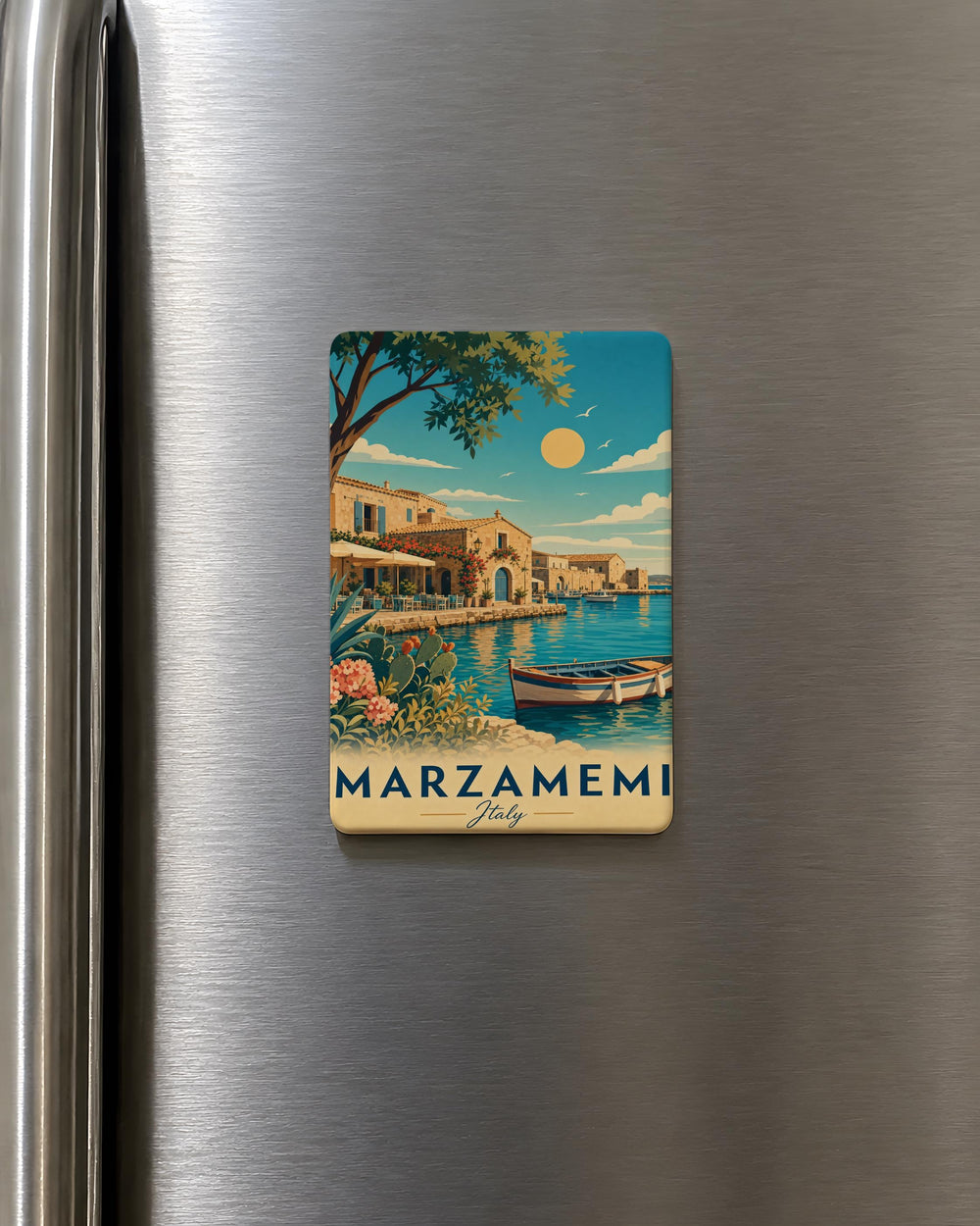 Marzamemi Italy Fridge Magnet, Sicily Coastal Village Souvenir Magnet, Italian Seaside Travel Keepsake Magnet