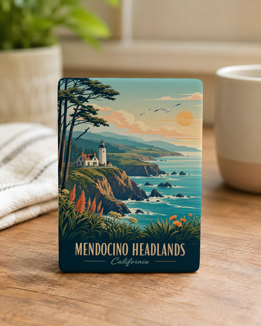 Mendocino Headlands Fridge Magnet, Mendocino California Coastline Souvenir, Ocean Cliffs and Coastal Trail Magnet