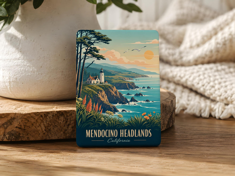 Mendocino Headlands Fridge Magnet, Mendocino California Coastline Souvenir, Ocean Cliffs and Coastal Trail Magnet