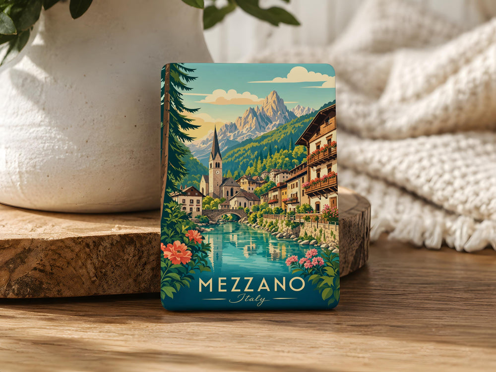 Mezzano Italy Fridge Magnet, Mezzano Village Souvenir Magnet, Italian Alps Travel Keepsake, Trentino Italy Destination Magnet