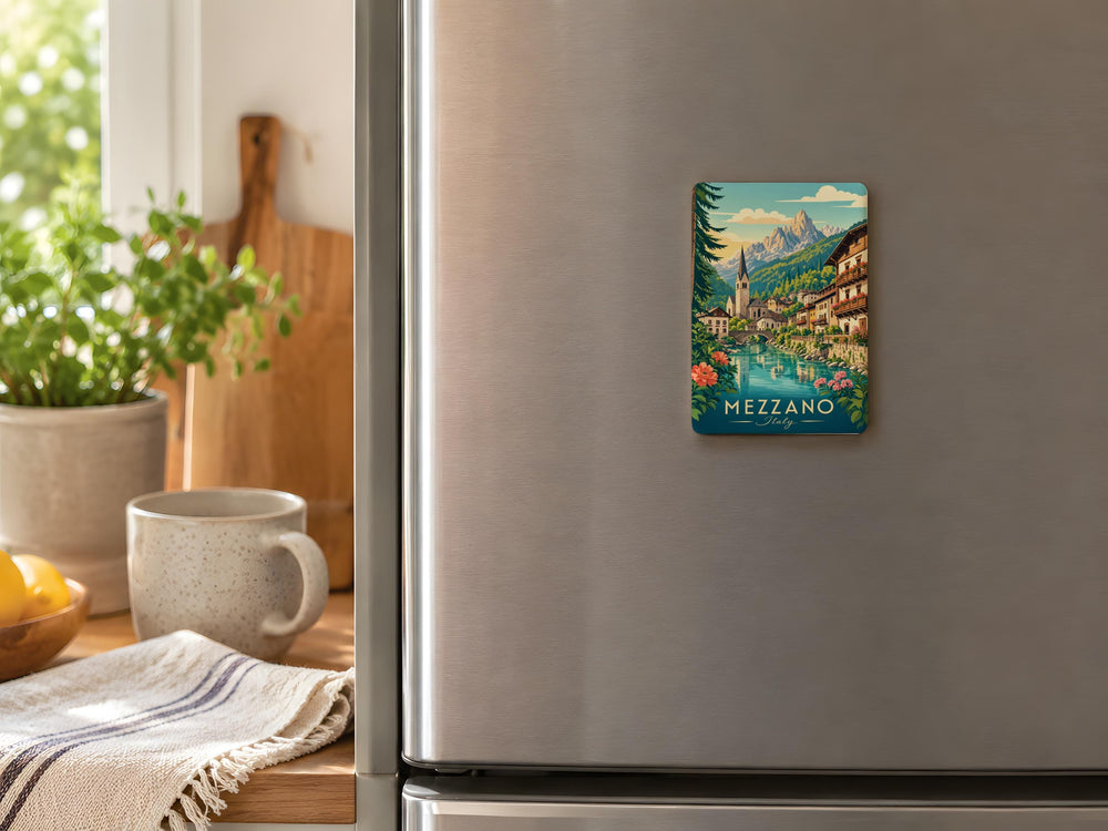 Mezzano Italy Fridge Magnet, Mezzano Village Souvenir Magnet, Italian Alps Travel Keepsake, Trentino Italy Destination Magnet