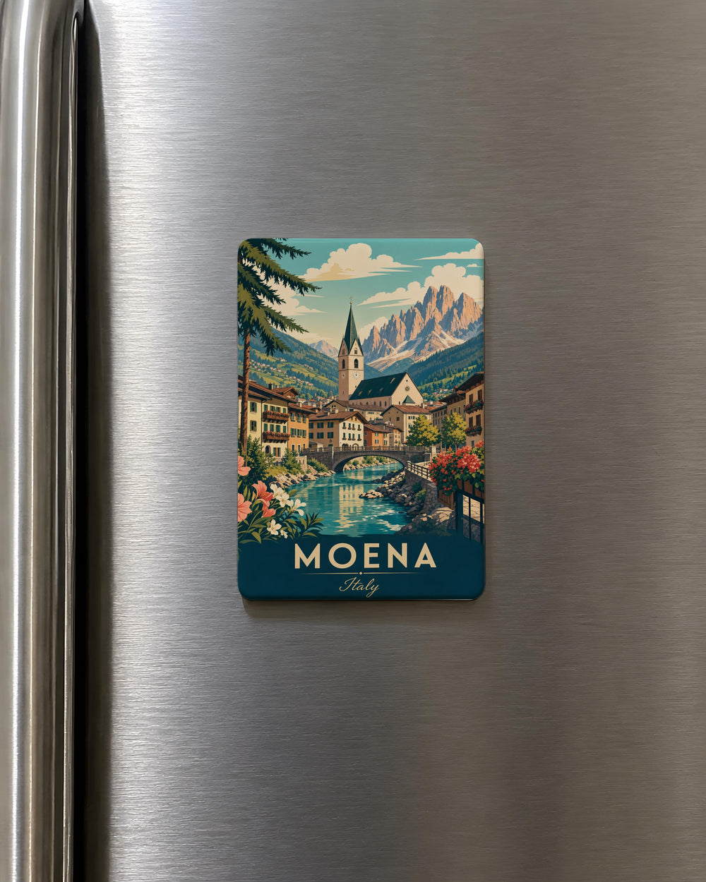 Moena Italy Fridge Magnet, Moena Dolomites Souvenir Magnet, Italian Alps Travel Keepsake, Moena Town Landmark Magnet