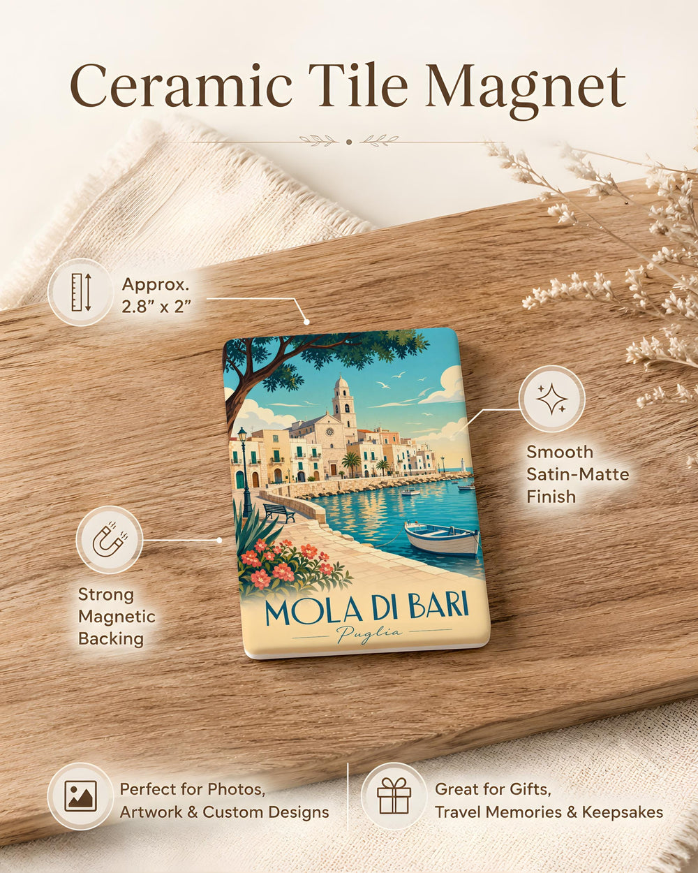Mola di Bari Italy Fridge Magnet, Mola di Bari Souvenir Magnet, Puglia Travel Gift, Italian Coastal Town Magnet