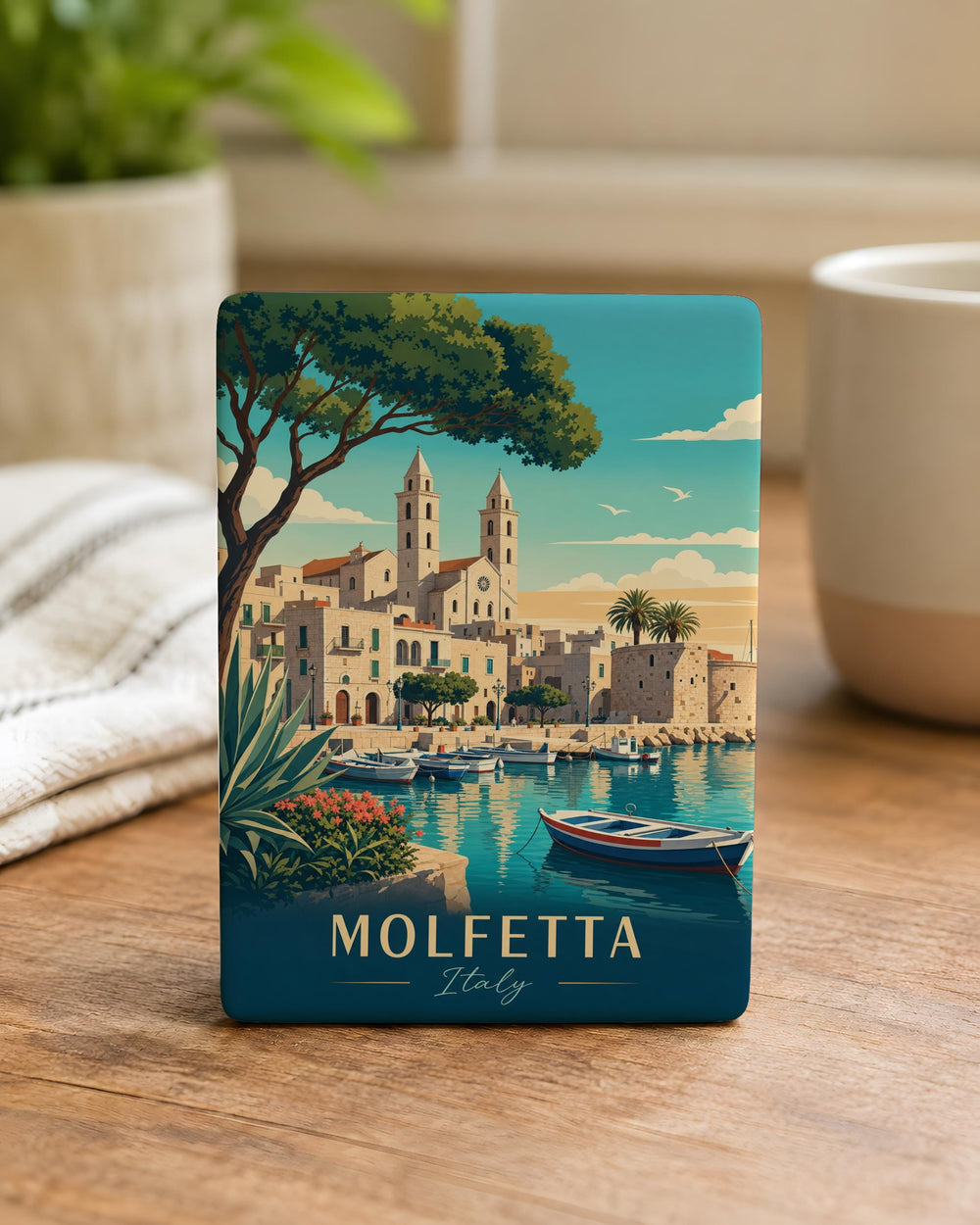 Molfetta Italy Fridge Magnet, Molfetta Travel Souvenir, Italian Coastal Town Landmark Magnet, Puglia Italy Keepsake Magnet